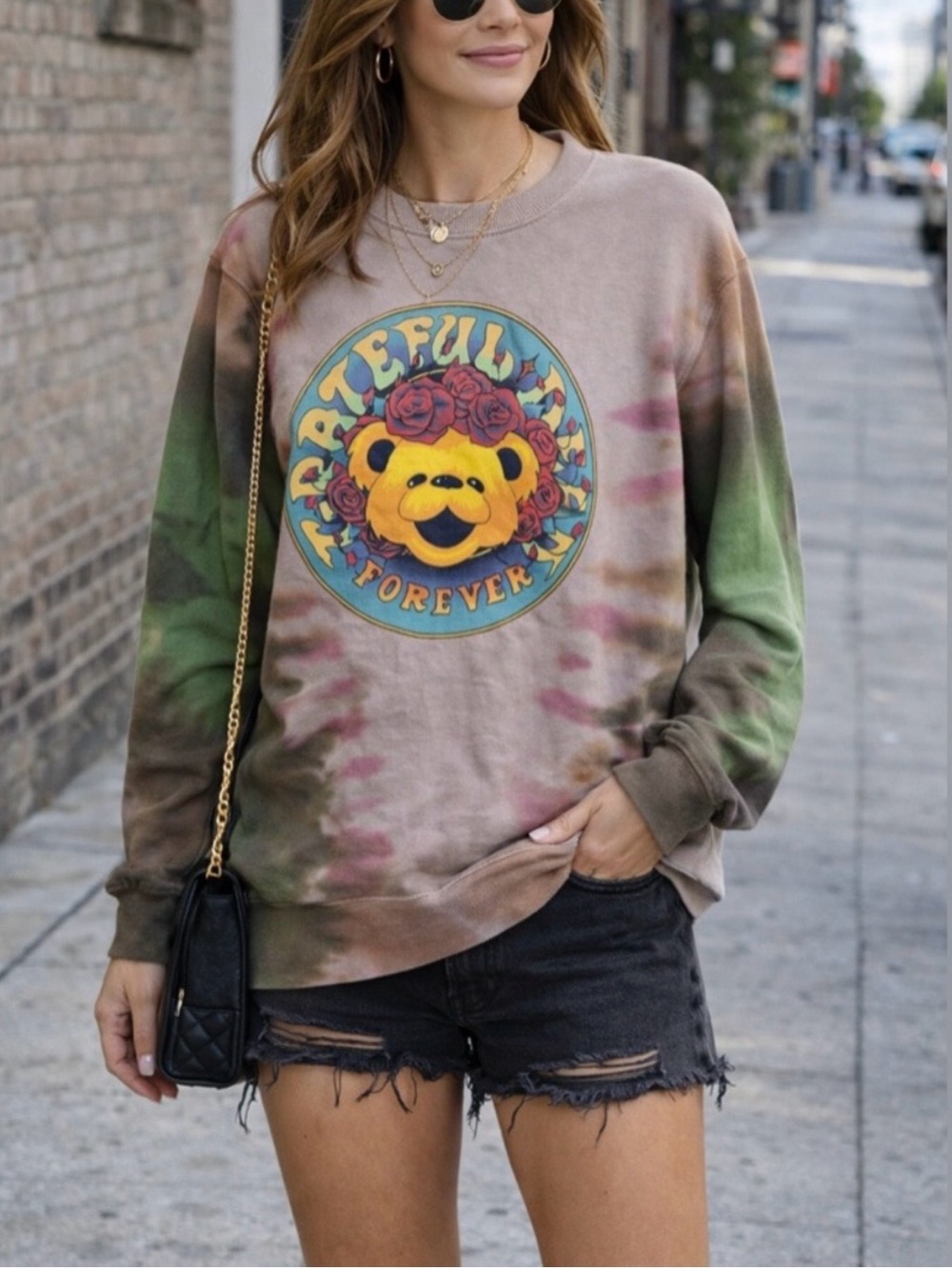 Grateful Dead Tie Dye Bear Sweatshirt Graphic Crewneck Sz M